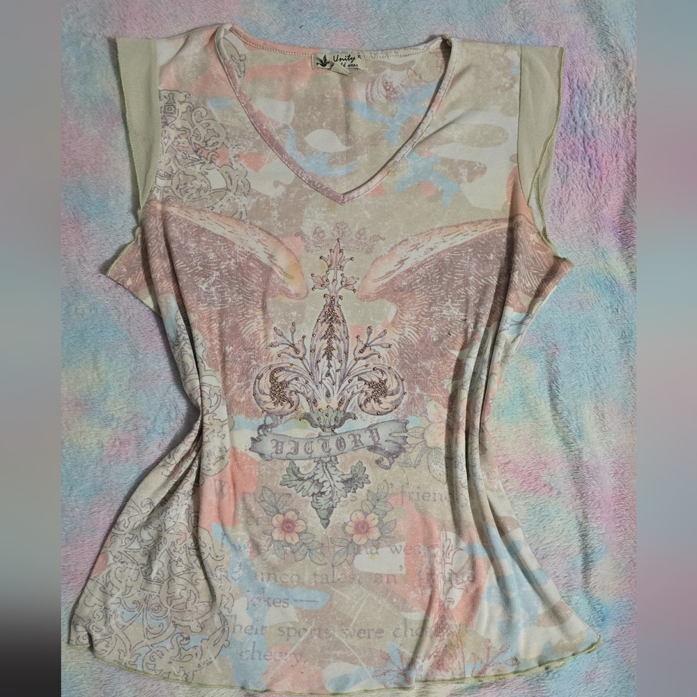Unity World Wear Beige and Pink Graphic Tank Top